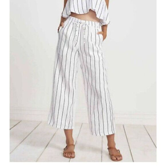 Strips Linen Wide-Leg High-Rise Pants S - Picture 1 of 9